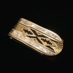 Vintage Retro Money Clip Wallet Southwestern Native American Design Silver Gold
